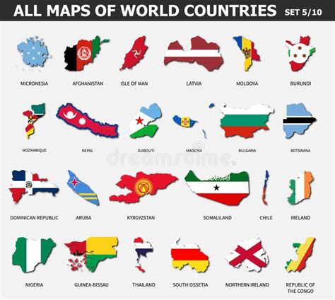 Alla Kartor över Länder Och Flaggor I Världen Uppsättning 8 Av 10