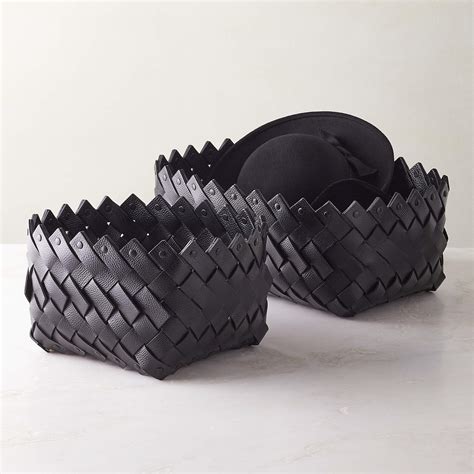 Willa Black Woven Leather Baskets Cb2