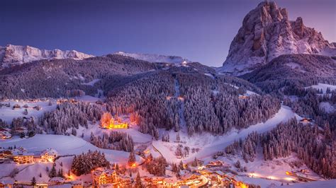 Santa Cristina Valgardena Village At Winter Sunset South Tyrol