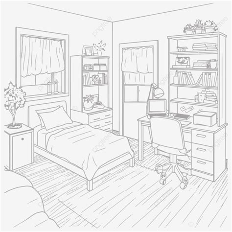 Drawing Of A Small Bedroom Outline Sketch Vector Single Bedroom