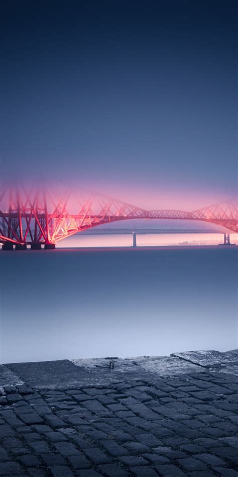 Download 1080x2160 Wallpaper Forth Rail Bridge Minimal Night Glow
