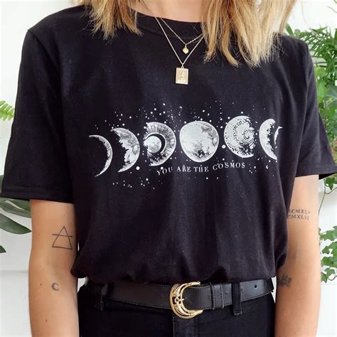 Womens Casual Moon Print Crew Neck Short Sleeve T Shirt In 2021