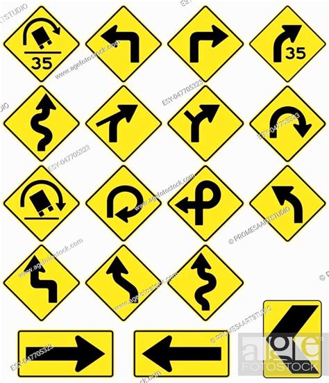 Road Signs In The United States W1 Series Curves And Turns Vector