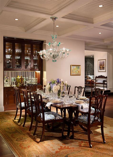 Formal Dining With Murano Look Chandelier British Colonial Dining