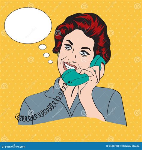 Popart Comic Retro Woman Talking By Phone Stock Vector Illustration