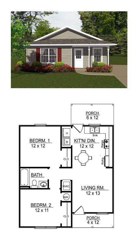A traditional 2 story house plan presents the main living spaces (living room, kitchen, etc) on the main level, while all bedrooms reside upstairs. Tiny House Plan 96700 | Total Living Area: 736 SQ FT, 2 ...