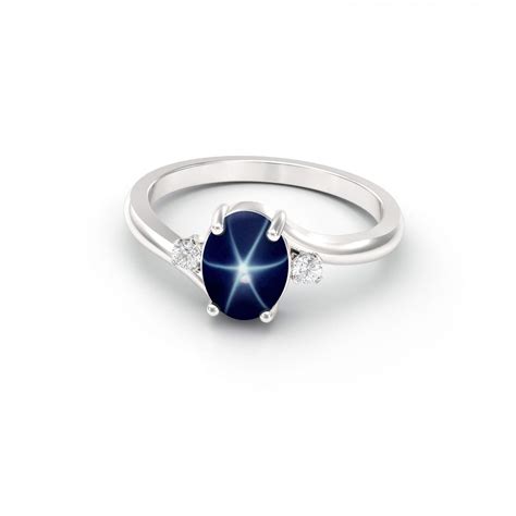 Genuine Blue Star Sapphire Sterling Silver 925 Ring With