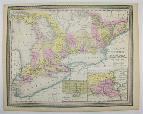 Original Antique Map Ontario Canada 1855 Mitchell Map Vintage