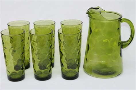 Vintage Hazel Atlas Eldorado Green Glass Lemonade Set Tall Cooler