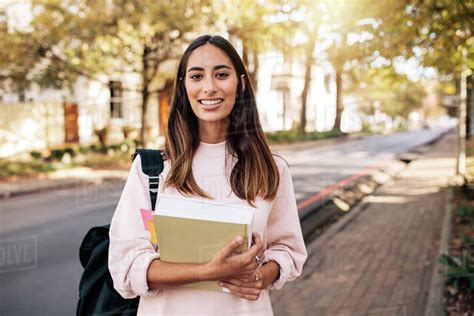 Beautiful Young Woman With Book Going To College Young Female