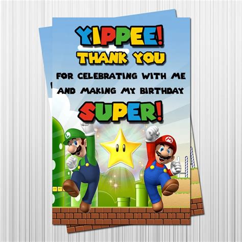 Super Mario Birthday Thank You Card Mario And Luigi Party Etsy My Xxx Hot Girl