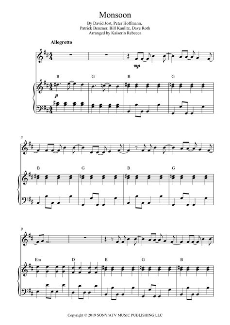 Monsoon Partituras Tokio Hotel Violín Y Piano
