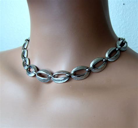 Vintage Silver Tone Monet Choker Necklace Large Links Etsy