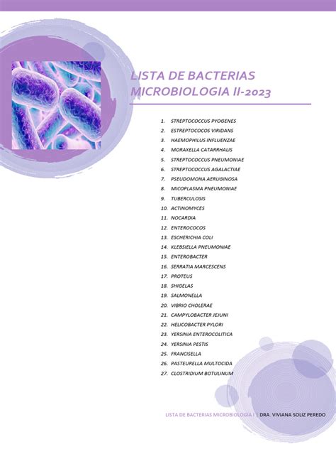 Lista De Bacterias Microbiologia2 2023 Pdf