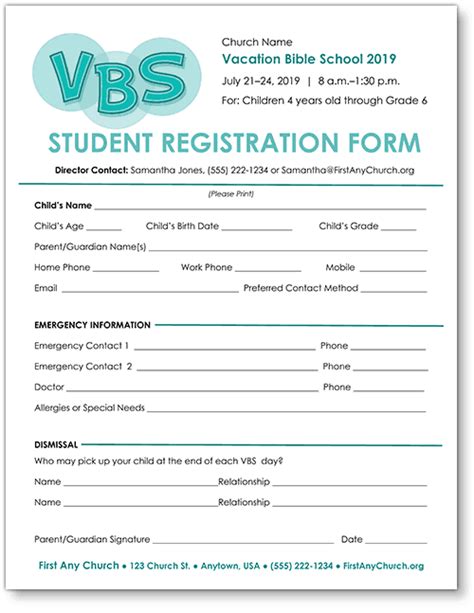 Printable Vbs Registration Form With Photo Release Printable Forms Free Online