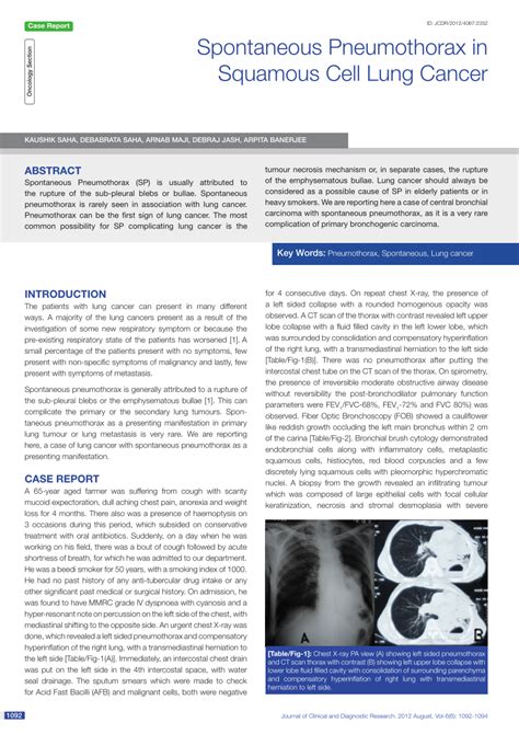 Pdf Spontaneous Pneumothorax In Squamous Cell Lung Cancer