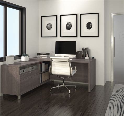 Modern Premium L Shaped Desk In Bark Gray Finish