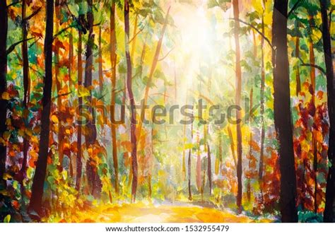 Fall Acrylic Painting Fall Forest Art Stock Illustration 1532955479