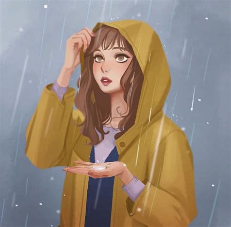 Girl Rain And Art Image