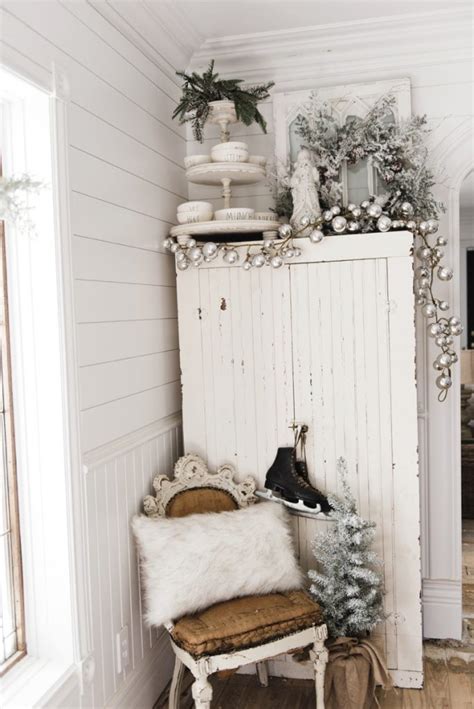 Farmhouse Christmas Cabinet And Rustic Santa