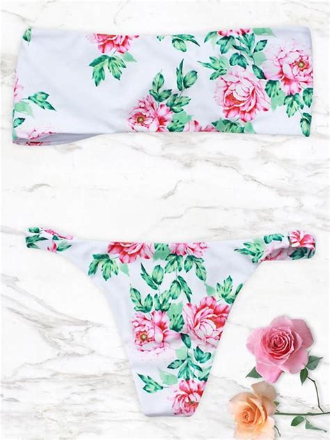 Printed Reverse To White Bandeau Top Bikinis Swimwear Bohoshow