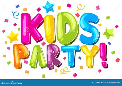 Font Design For Word Kids Party With Colorful Confetti Stock Vector