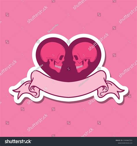 Hand Drawn Skull Heart Ribbon Doodle Stock Vector Royalty Free