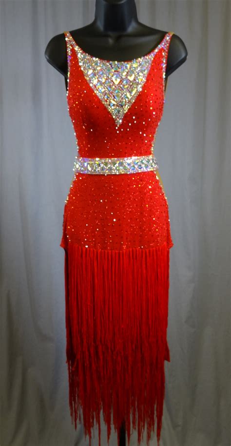 sexy red fringe latin dress