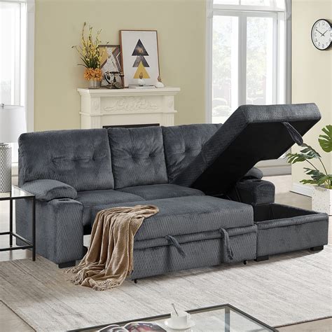 buy 95 7inch er sectional sofa with storage and 2 cup holder contemporary corner sectional