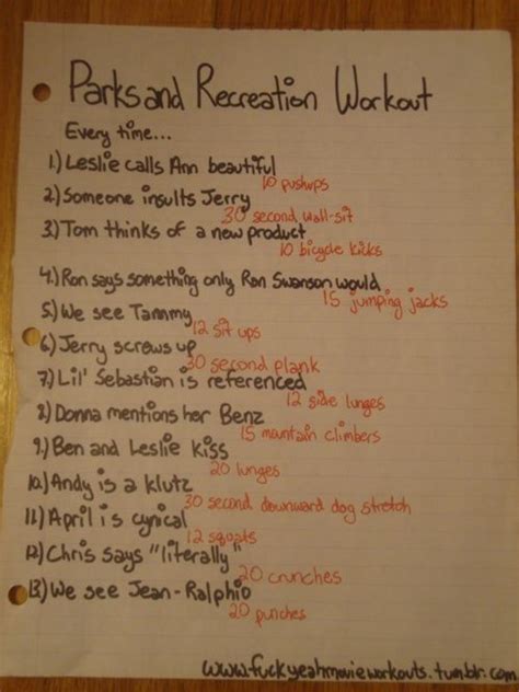 Tv Show And Movie Workouts Movie Workouts Parks And Recreation