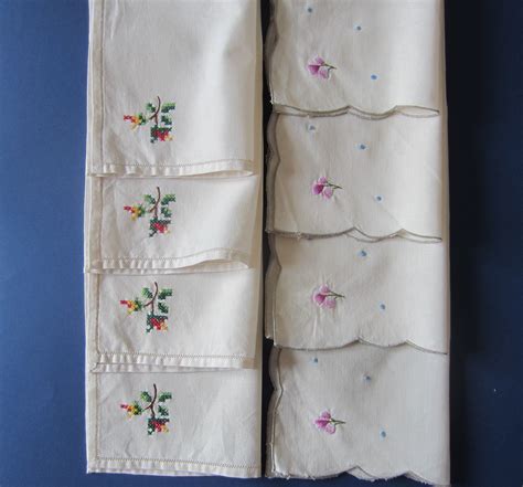 8 Vintage Embroidered Napkins 2 Sets Of 4 Embroidered Napkins