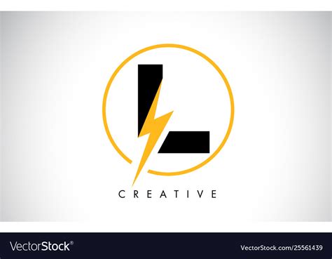 L Letter Logo Design With Lighting Thunder Bolt Vector Image