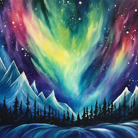 Premium Ai Image Painting Of A Aurora Bore With Trees And Mountains