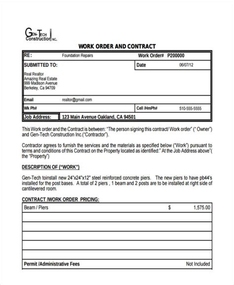 Free Construction Work Order Template