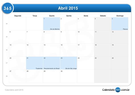 Calendário Abril 2015