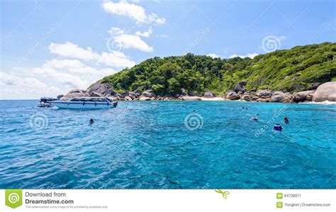 Tourists Snorkeling At The Similan Islands In Thailand Stock Image