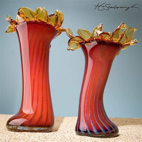 Red Glass Art Vases I Gold Tipped Anemone By Evans Atelier I Boha