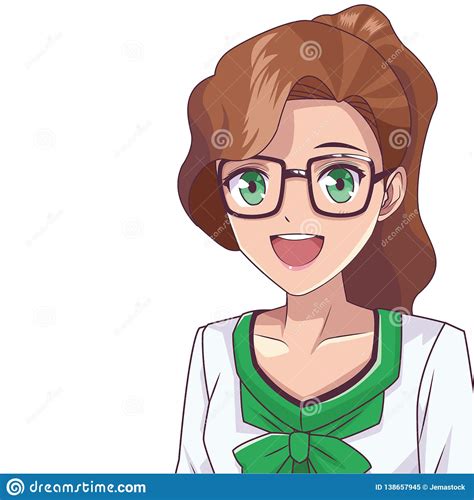 Happy Cartoon Girl With Glasses