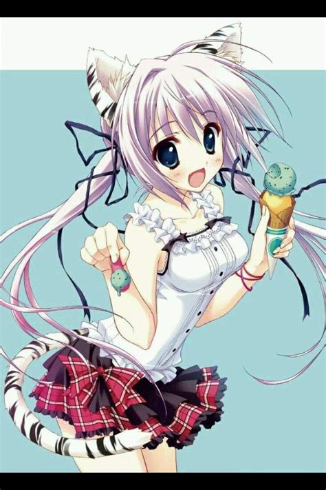 White Tiger Anime Kawaii Neko Girl Cute Neko Girl