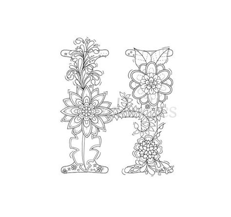 Adult Coloring Page Floral Letters Alphabet H Hand
