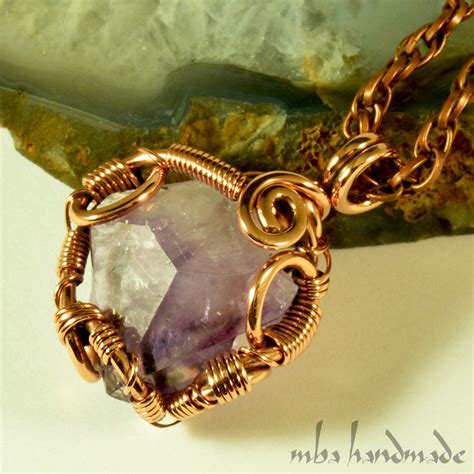 Amethyst Crystal Point Copper Wire Wrapped Pendant Handcrafted Etsy