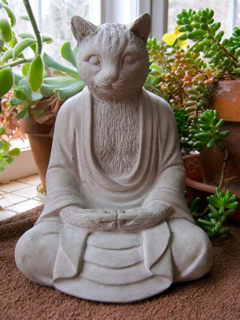 Buddha Cat Statue Concrete Cats Buddha Figure Cement Garden Decor