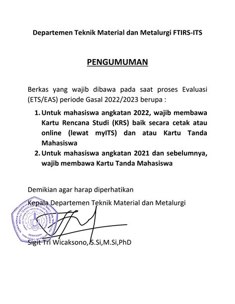 Berkas Ujian Wajib Dibawa Periode Semester Gasal Departemen