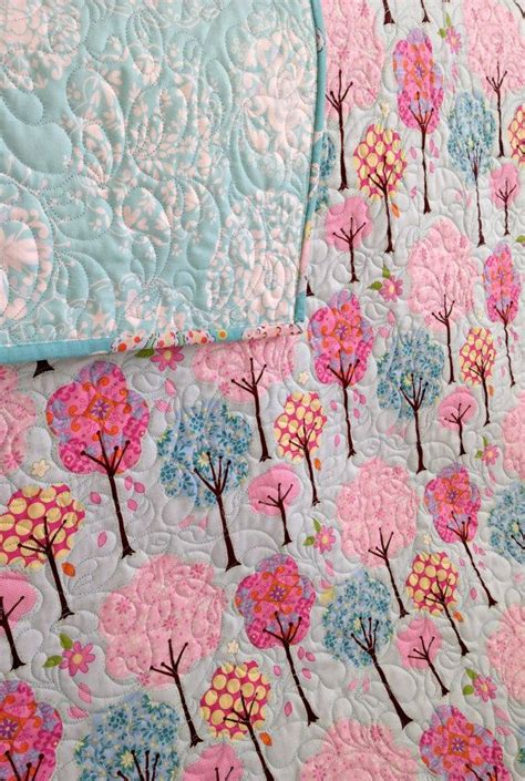 Modern Baby Girl Quilt With Colorful Trees And Flowers Pretty Little