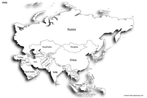 Black And White Map Of Asia