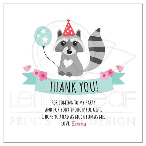 Cute Raccoon With Balloon And Party Hat Personalized Text