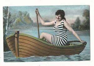 Erotic Swimsuit Sexy Girl In Boat Risque Standard Vintage Postcard Lot