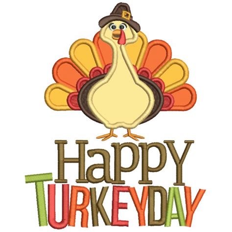 Happy Turkey Day Applique Thanksgiving Machine Embroidery Design