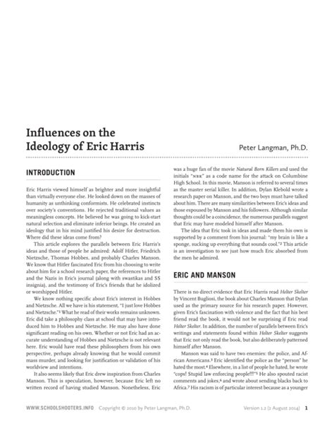 Influences On The Ideology Of Eric Harris