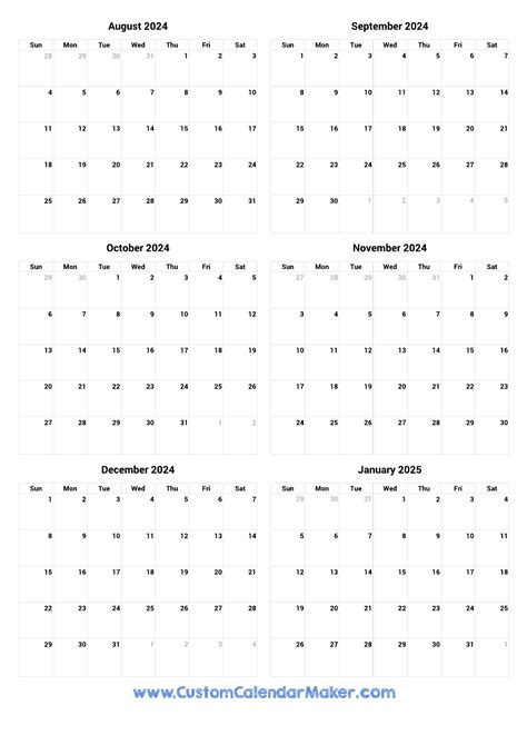 August 2024 To January 2025 Printable Calendar